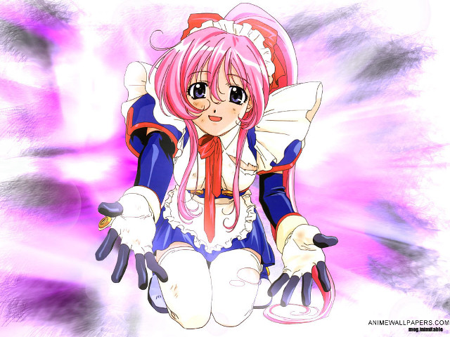 Pink hair maid gloves sitting free wallpaper for desktop - medium preview image