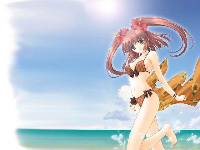 Woman beach surfboard summer hibiscus free wallpaper for desktop - medium preview image