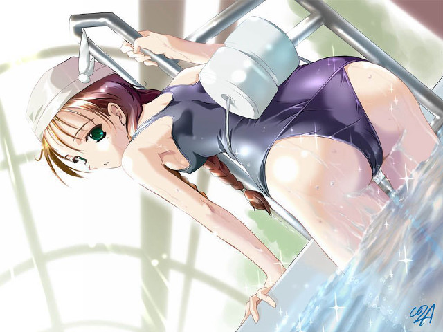 Woman ladder hose bucket pool free wallpaper for desktop - medium preview image