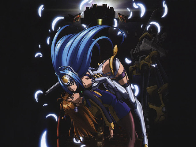 Blue haired woman sword black free wallpaper for desktop - medium preview image