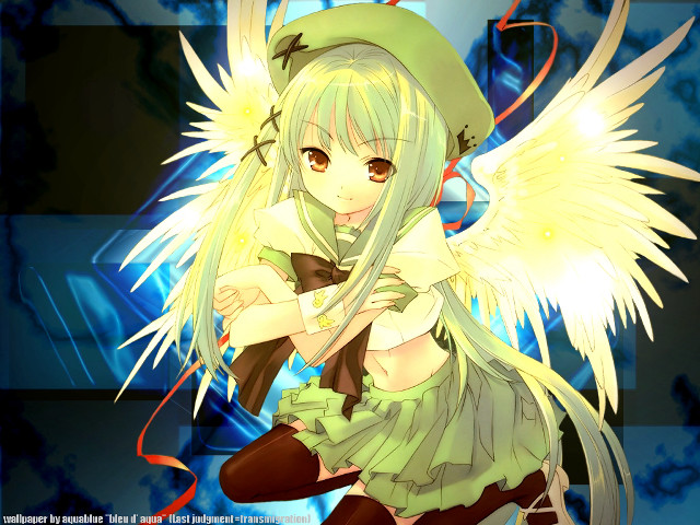 Anime girl angel wings green free wallpaper for desktop - medium preview image