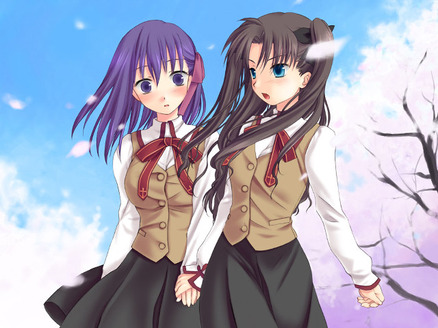 Two anime girls cherry blossoms free wallpaper for desktop - medium preview image