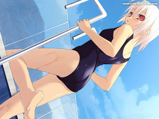 Woman swimsuit albino anime fence free wallpaper for desktop - medium preview image
