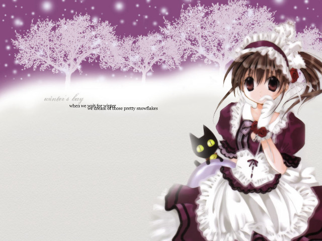 Girl cat snow purple night free wallpaper for desktop - medium preview image