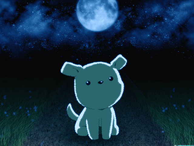 Cartoon dog fullmoon starry night free wallpaper for desktop - medium preview image