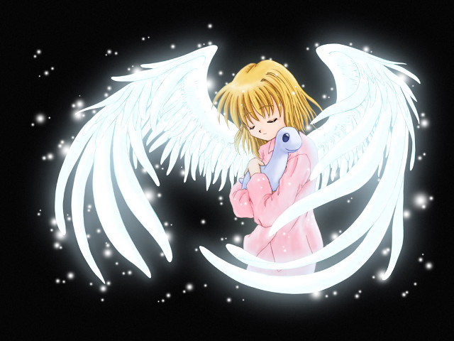 Angelic girl with wings holding free wallpaper for desktop - medium preview image