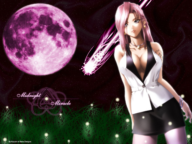 Pink moon anime girl night free wallpaper for desktop - medium preview image