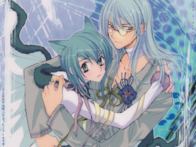 Anime couple bluehair blueeyes kemonomimi free wallpaper for desktop - medium preview image