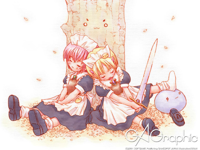 Anime couple sitting sword cat free wallpaper for desktop - medium preview image