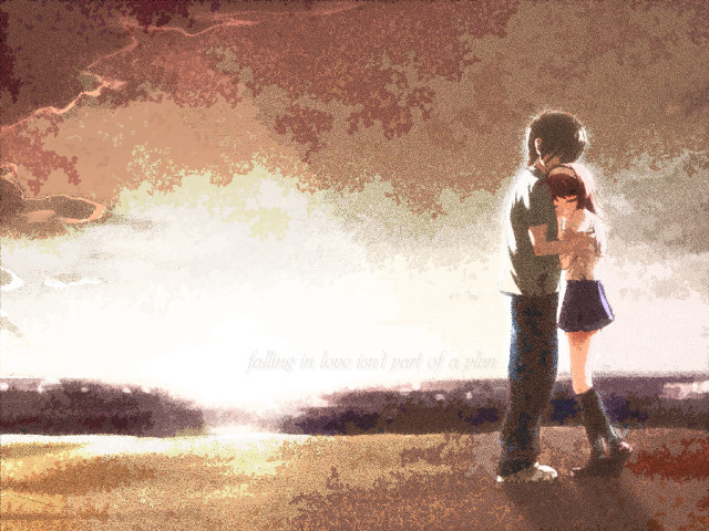 Man woman tree sunset anime free wallpaper for desktop - medium preview image