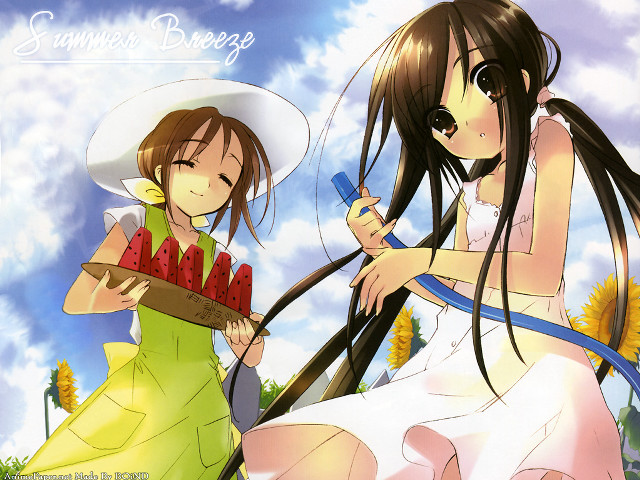 Anime girls strawberries hats summer free wallpaper for desktop - medium preview image