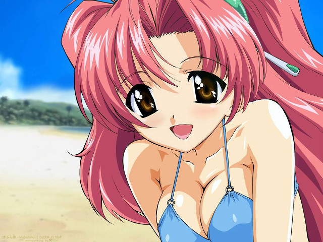Pink haired girl beach bikini free wallpaper for desktop - medium preview image