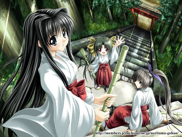 Anime girls bamboo forest shrine free wallpaper for desktop - medium preview image
