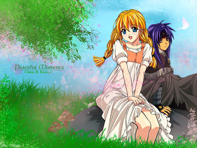 Anime couple sitting on rock free wallpaper for desktop - medium preview image