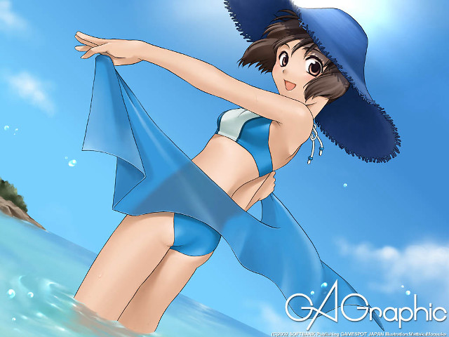 Woman blue bikini hat beach free wallpaper for desktop - medium preview image