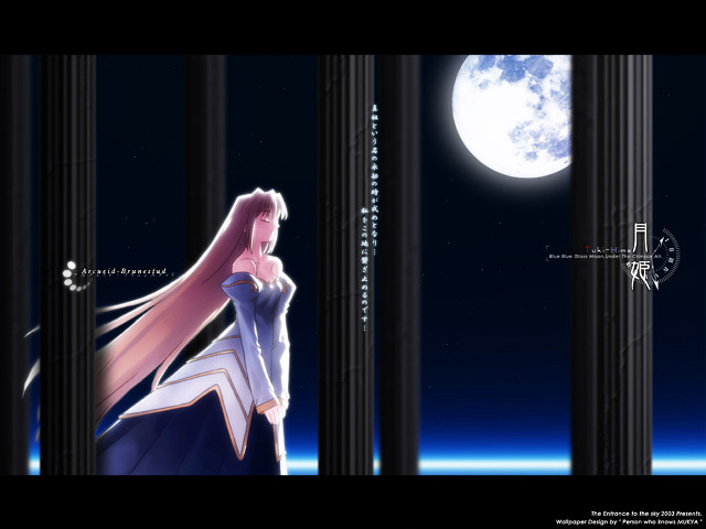 Woman blue dress moon columns free wallpaper for desktop - medium preview image