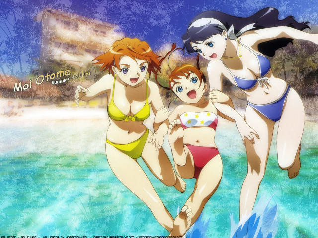 Three women bikinis water city free wallpaper for desktop - medium preview image