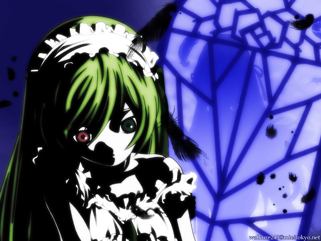 Green haired gothic girl cat free wallpaper for desktop - medium preview image