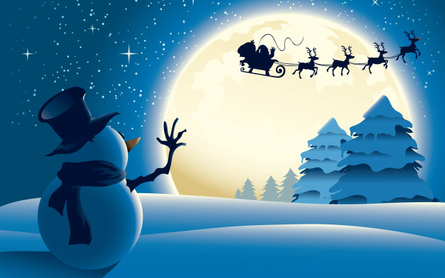 Snowman sleigh santa night sky free wallpaper for desktop - medium preview image