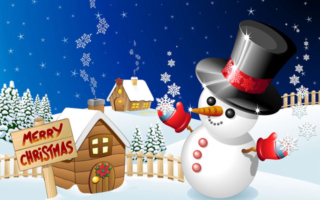Snowman top hat merry christmas free wallpaper for desktop - medium preview image