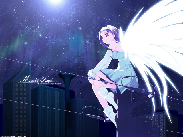 Girl white wings night sky free wallpaper for desktop - medium preview image