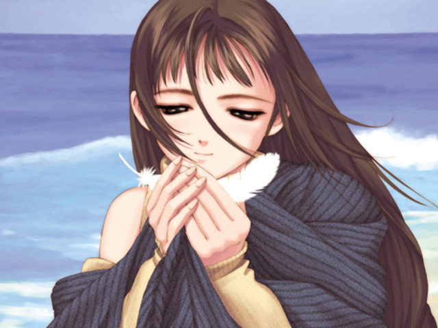 Woman longhair scarf ocean portrait free wallpaper for desktop - medium preview image