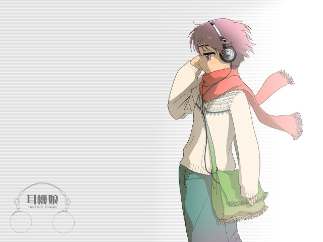 Anime person headphones scarf cellphone free wallpaper for desktop - medium preview image