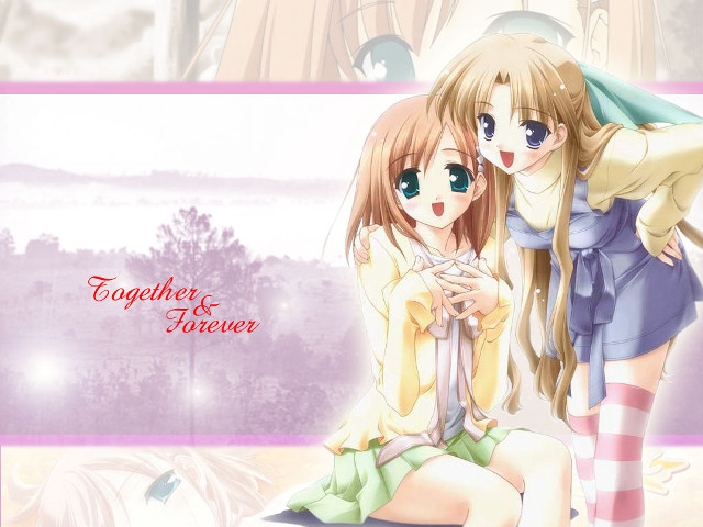 Anime girls hugging pink background #7 free wallpaper for desktop - medium preview image