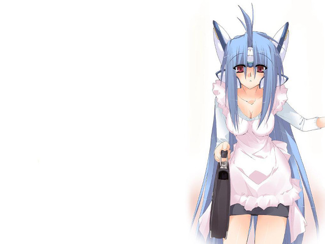 Blue haired woman robot umbrella free wallpaper for desktop - medium preview image