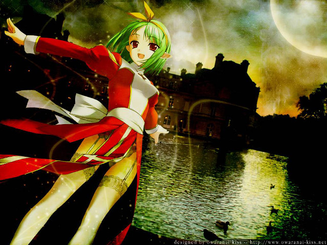 Anime girl lake fullmoon greenhair free wallpaper for desktop - medium preview image