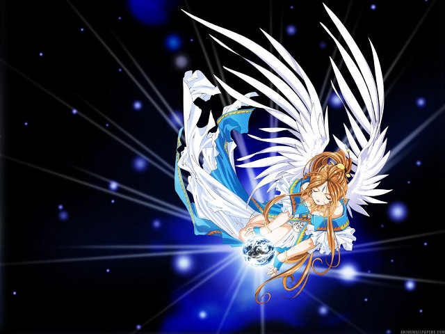 Anime girl white wings blue free wallpaper for desktop - medium preview image