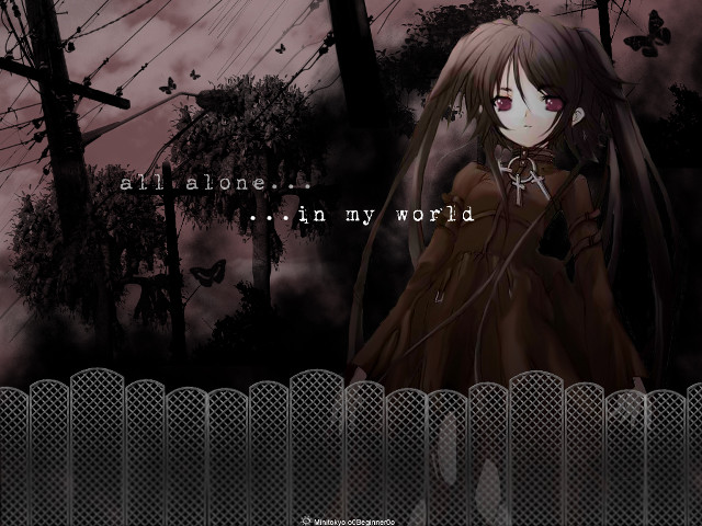 Girl longhair browndress fence anime free wallpaper for desktop - medium preview image