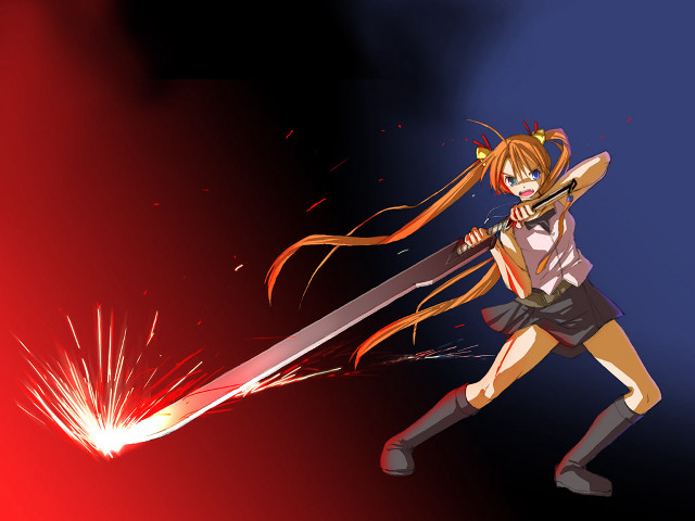 Anime sword woman fire blood free wallpaper for desktop - medium preview image