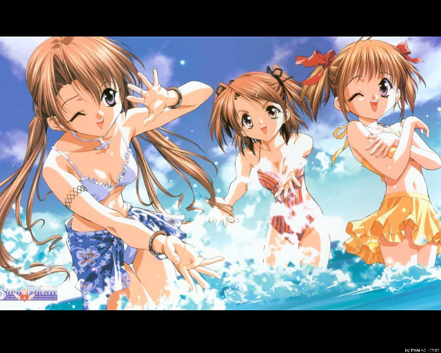 Three girls water bikini anime free wallpaper for desktop - medium preview image