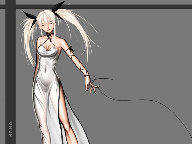 Woman white dress black horns free wallpaper for desktop - medium preview image