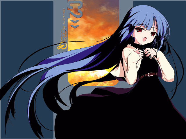 Blue hair sunset dress belt free wallpaper for desktop - medium preview image