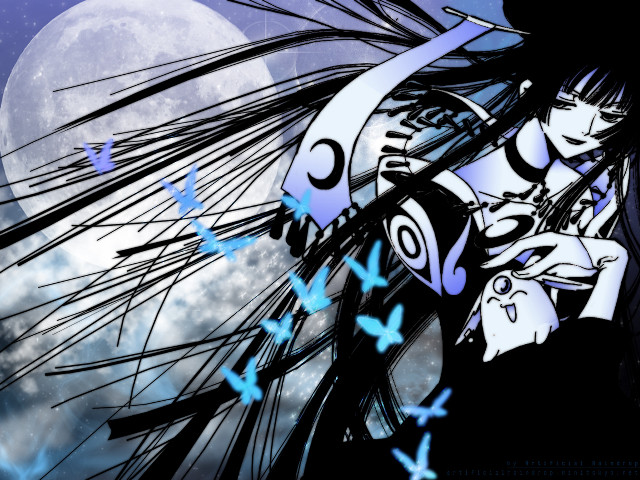 Woman hat longhair fullmoon bluebutterflies free wallpaper for desktop - medium preview image