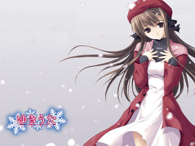 Woman red coat hat snow free wallpaper for desktop - medium preview image