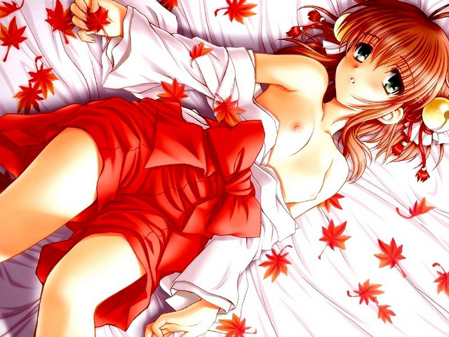 Autumn leaves anime woman red free wallpaper for desktop - medium preview image
