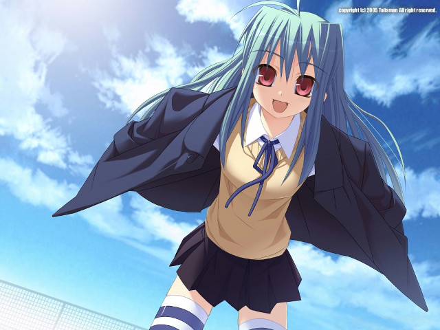 Blue haired girl chizuko yoshida free wallpaper for desktop - medium preview image