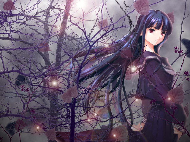 Blue hair bamboo forest moon free wallpaper for desktop - medium preview image