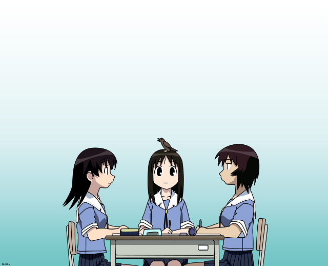 Three anime girls bird school free wallpaper for desktop - medium preview image