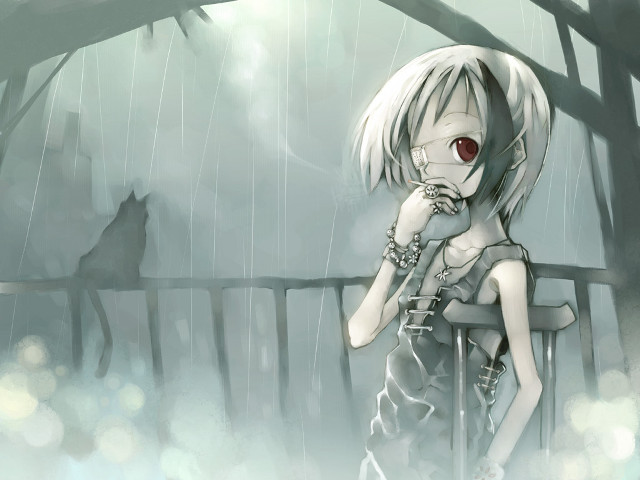 Girl red eyes rainy anime free wallpaper for desktop - medium preview image