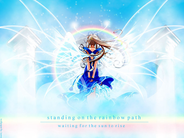 Rainbow hair angel wings kyoto free wallpaper for desktop - medium preview image