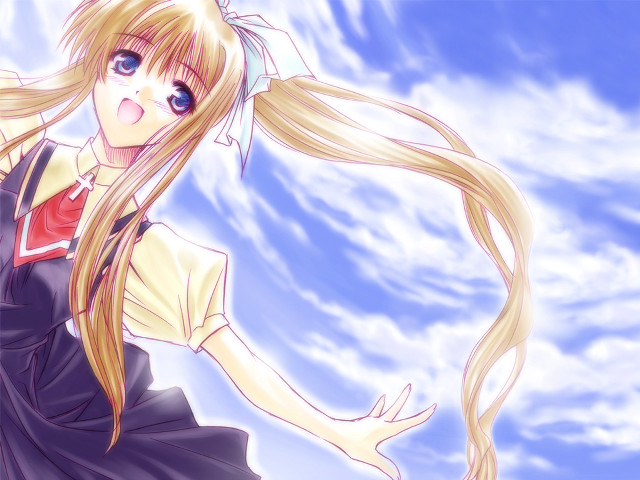 Girl flying blonde blue sky free wallpaper for desktop - medium preview image