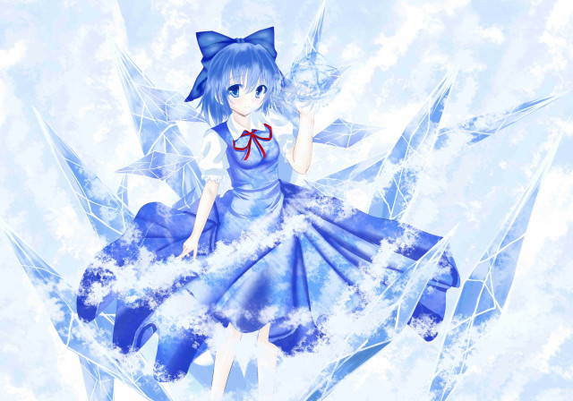 Girl blue dress bow wings free wallpaper for desktop - medium preview image