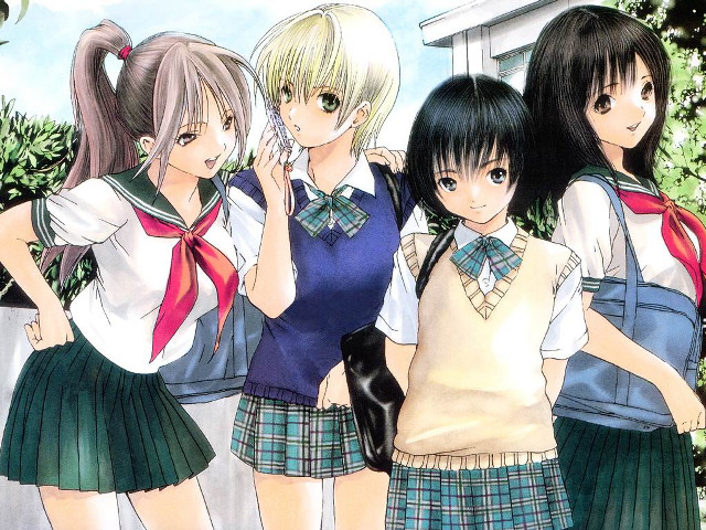 Group girls school uniforms manga free wallpaper for desktop - medium preview image