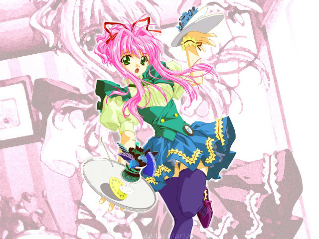 Pink haired girl rococo portrait free wallpaper for desktop - medium preview image