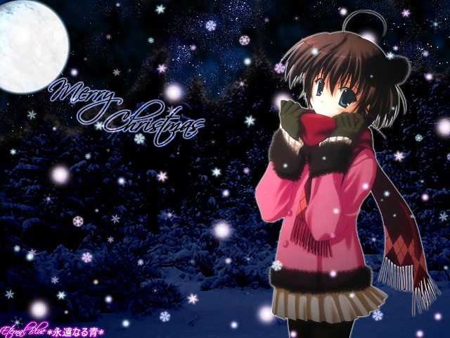 Girl pink coat snow moon free wallpaper for desktop - medium preview image