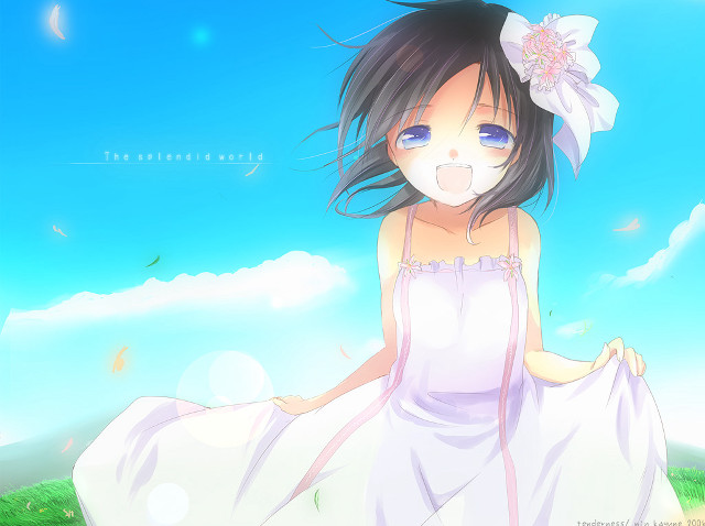 Girl white dress hill flower free wallpaper for desktop - medium preview image